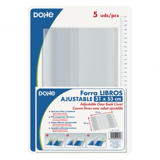 Dohe Pack de 5 Cubiertas Protectoras de Libros - Solapa Adhesiva Reposicionable - Tamaño 31x53cm - Material PVC 120 micras