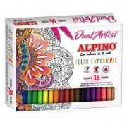 Alpino Dual Artist Color Experience Pack de 36 Rotuladores - Doble Punta (Fine Liner de 0.7 mm y Pincel de 2.9 mm) - Forma Tria