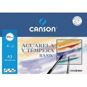 Canson Acuarela Basik Minipack de 6 Hojas A3 - 29.7x42cm - 370g - Color Blanco