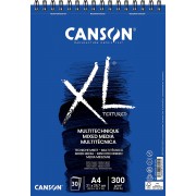 Canson Xl Mix Media Bloc de Dibujo Acuarela de 30 Hojas A4 - Grano Medio - Microperforado Espiral - 21x29.7cm - 300g - Color Bl