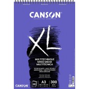 Canson Xl Mix Media Bloc de Dibujo Acuarela de 30 Hojas A3 - Grano Texturado - Microperforado Espiral - 21x29.7cm - 300g - Colo