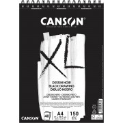 Canson XL Black Bloc de 40 Hojas A4 - Grano Fino - Espiral Microperforado - 21x29.7cm - 150g - Color Negro