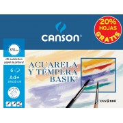 Canson  Minipack Promo 6 Hojas Acuarela Basik - 24x32 - 370g - 20% Hojas Gratis - Color Blanco