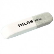 Milan 8030 Goma de Borrar Biselada - Doble Uso - Flexible - Miga de Pan - Caucho - Color Blanco/Gris