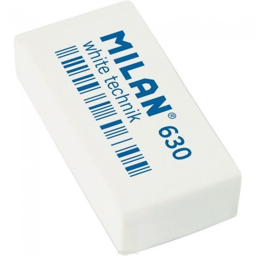 Milan Nata 630 Goma de Borrar Tecnica - Rectangular - Plastico - Suave - Envuelta Individualmente - Color Blanco