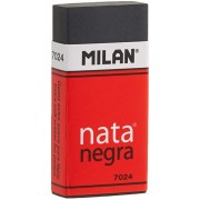 Milan Nata 7024 Goma de Borrar Rectangular - Plastico - Faja de Carton Roja - Envuelta Individualmente - Extra Suave - Color Ne