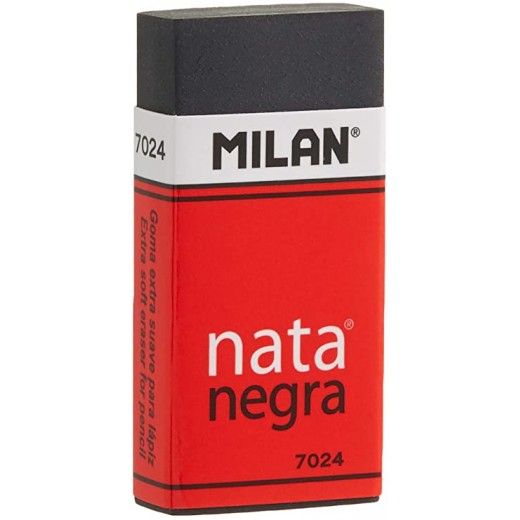 Milan Nata 7024 Goma de Borrar Rectangular - Plastico - Faja de Carton Roja - Envuelta Individualmente - Extra Suave - Color Ne