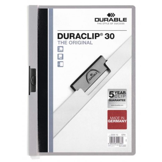 Durable Duraclip 30 Carpeta de Plastico con Clip de Acero - Tamaño A4 - Capacidad hasta 30 Hojas - Parte Posterior Rigida Colo