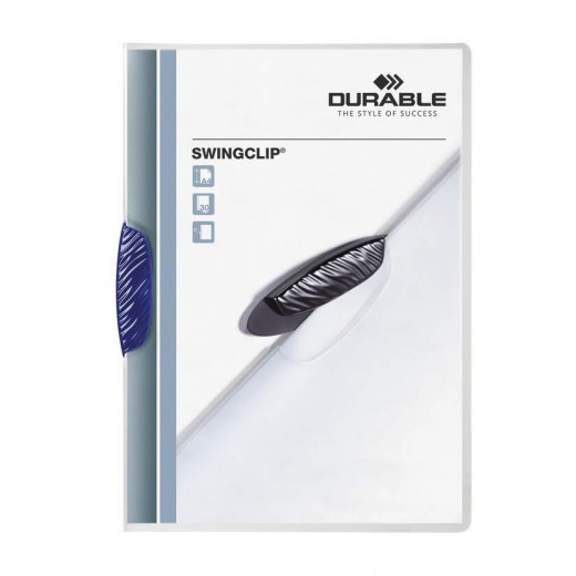 Durable Swingclip 30 Carpeta de Plastico con Pinza Giratoria - Tamaño A4 - Capacidad hasta 30 Hojas - Pinza de Color Azul Oscu