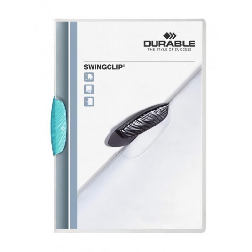 Durable Swingclip 30 Carpeta de Plastico con Pinza Giratoria - Tamaño A4 - Capacidad hasta 30 Hojas - Pinza de Color Turquesa