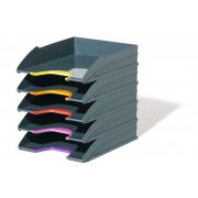 Durable Varicolor Tray Set A4 Juego de 5 Bandejas Portadocumentos - Apilables en Vertical y Escalonadamente - Zonas de Agarre e