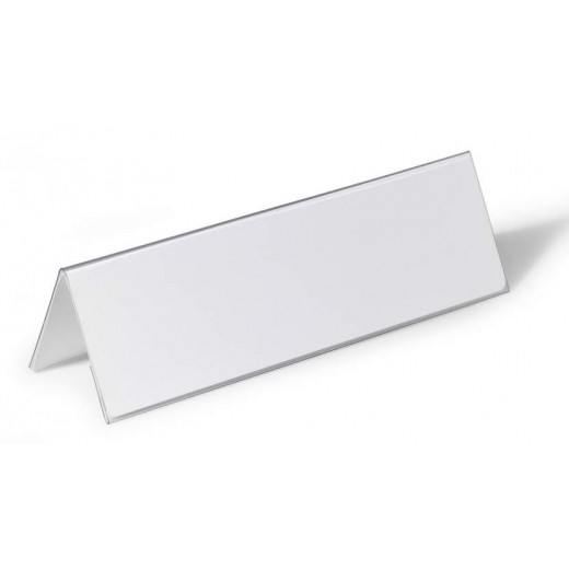 Durable Portanombres de Mesa con Forma de Tejado - Plastico - Incluye Etiquetas en Blanco - Tamaño de la Etiqueta 105/210x297m