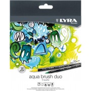 Lyra Aqua Brush Duo Pack de 24 Rotuladores de Doble Punta - Trazos 2 y 4mm - Tinta Base de Agua - Colores Surtidos