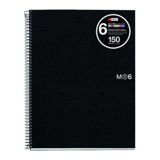 Miquel Rius Notebook6 Cuaderno de Espiral Formato A5 - 150 Hojas de 70gr Microperforadas con 2 Taladros - Cubiertas de Poliprop