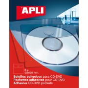 Apli Bolsillos Adhesivos para Cd/Dvd con Solapa de Cierre - Tamaño 126 x 126mm - Ideal para Presentaciones Impresas y Archivad