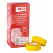 Apli Cinta Adhesiva Amarilla 19mm x 33m - Resistente al Agua y a la Intemperie - Facil de Cortar con las Manos - Ideal para Eti