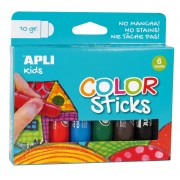 Apli Color Sticks Temperas Solidas - Pack de 6 Unidades de 10g - Acabado Satinado sin Necesidad de Barniz - Secado Rapido en Me