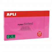 Apli Notas Adhesivas Funny 125x75mm - Bloc de 100 Hojas - Adhesivo de Calidad - Facil de Despegar - Rosa Fluorescente