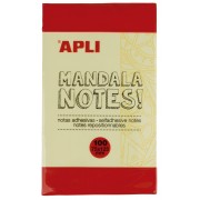 Apli Notas Adhesivas Mandala 125x75mm - 100 Hojas - Diseño Mandala - Adhesivo de Calidad - Amarillo