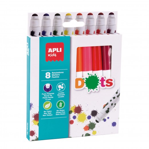 Apli Kids Rotuladores Dots - Ø 14.4x137 mm - Cuerpo Cilindrico y Punta Redonda Bloqueada de Ø 7.5 mm - Colores Surtidos - Fac