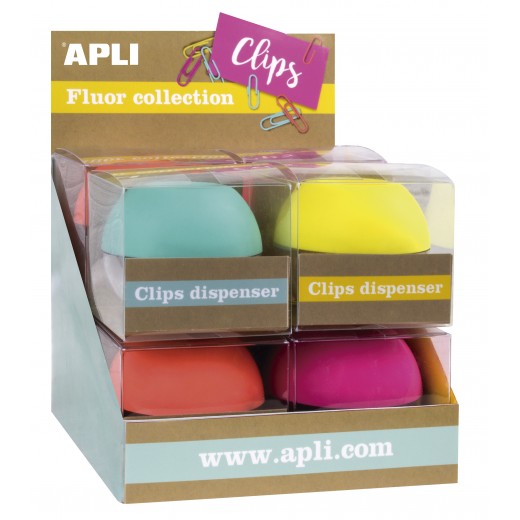 Apli Fluor Collection Expositor de Clips - Ø 70x60 mm - 8 Dispensadores en 4 Colores - Tapa Magnetica  pulgadasSoft Touch pulg