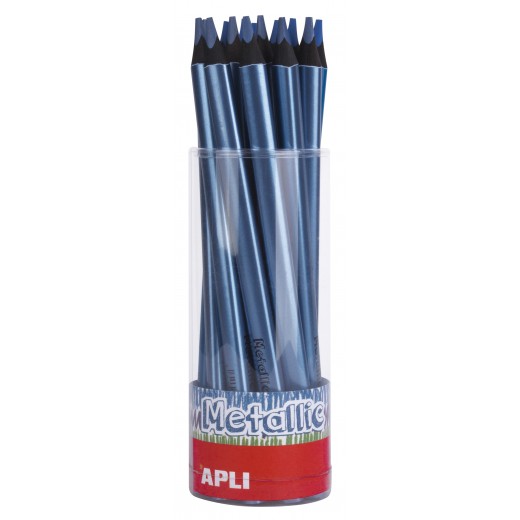 Apli Lapices Jumbo Metallic Azul Metalizado - 5mm de Grosor Triangular - 18 Unidades por Pack - Ideal para Mejor Sujecion y May