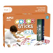 Apli Color Sticks xxl Temperas Solidas - Pack 6 Unidades de 40g - Tamaño xxl para Murales - Acabado Satinado sin Necesidad de