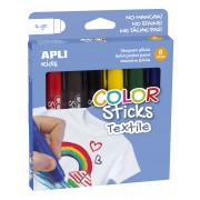 Apli Color Sticks Textil - Pack 6 Unidades de 6g - Colores Surtidos Resistentes Al Lavado - Secado Al Aire en 12 Horas - Colore