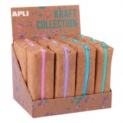Apli Kraft Collection Expositor de 12 Estuches Compactos con Cremallera de Colores Pastel - Estuches de 185x75x55mm con Gran Ca