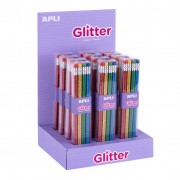 Apli Glitter Collection Lapices de Grafito con Goma - 2mm HB - 12 Packs de 8 Lapices - 8 Colores Purpurina - Expositor 160x270x