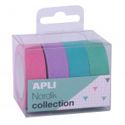 Apli Pack Cintas Adhesivas de Papel Washi - 4 U - Tonos Nordik - Decorativas y Reutilizables - Multicolor