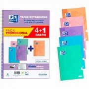 Oxford Classic Write & Erase Pack 4+1 5 Cuadernos Espiral Formato Folio Cuadriculado 4x4mm - 80 Hojas - Tapas Extraduras con Pi