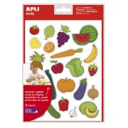 Apli Bolsa de Gomets Tematicos Frutas y Verduras - 69 Gomets - Adhesivo Removible - Ilustraciones Divertidas - Adhesivo Base Ag