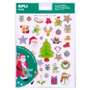 Apli Gomets Tematicos Navidad - 99 Gomets en 3 Hojas - Ilustraciones Educativas - Adhesivo Removible - Tinta Oro y Plata - Norm