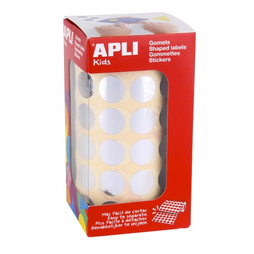 Apli Gomets Redondos Plata Metalizado Ø 15mm - 59 Hojas Pretroqueladas - 2832 Gomets por Rollo - Desarrolla Psicomotricidad Fi