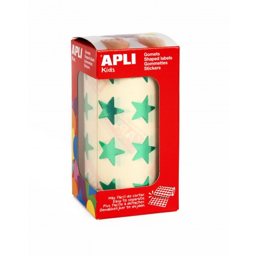 Apli Gomets Estrella Verde Metalizado - Tamaño 19.5mm - 1416 Gomets por Rollo - Adhesivo Permanente - Ideal para Escuelas y Ta