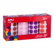 Apli Gomets Redondos Ø 20mm - Pack de 4 Rollos en Colores Surtidos - Adhesivo Permanente - 7080 Gomets en Total