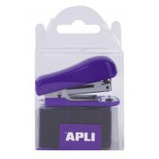 Apli Grapadora Pocket Lila - Tamaño 56mm para Grapas Nº10 - Incluye 2000 Grapas del Mismo Color - Facil de Usar y Transportar
