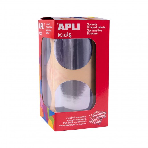 Apli Gomets Redondos Plata Metalizado - Ø 45mm - 354 Gomets por Rollo - Desarrolla Psicomotricidad Fina y Varias Capacidades y