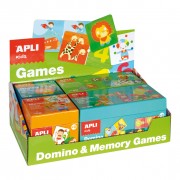 Apli Juegos de Memoria y Domino - 2 Juegos de Memory (Disfraces y Animales) - 2 Juegos de Domino (Numeros y Transportes) - Piez