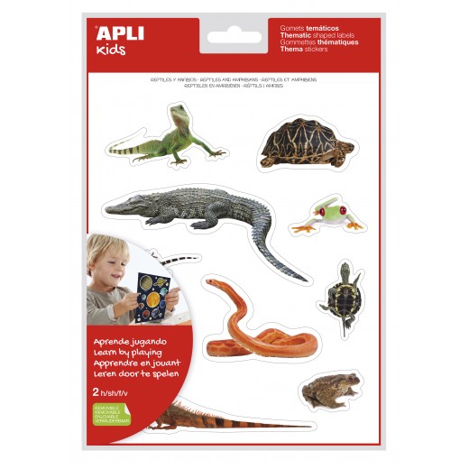 Apli Gomets Tematicos Realistas de Reptiles y Anfibios - 20 Gomets - Imagenes Realistas para Relacionar Animales - Adhesivo Rem