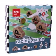 Apli Racing Game Juego de Mesa - Tablero Despegable - 4 Piezas de Madera con Forma de Coche - Dado de Colores - Enseña a Respe