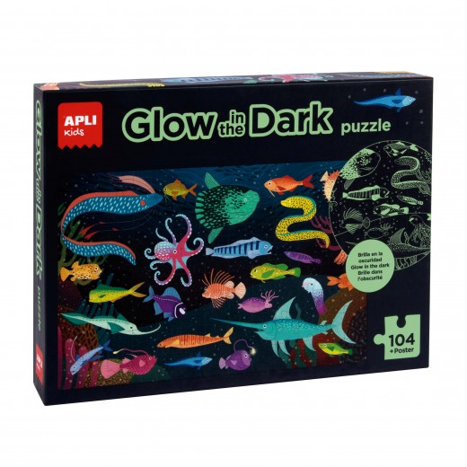 Apli Kids Puzle Fluorescente  pulgadasGlow In The Dark pulgadas Tematica Oceano - 104 Piezas 5x5 cm - Tamaño 64.5x41.5 cm - In