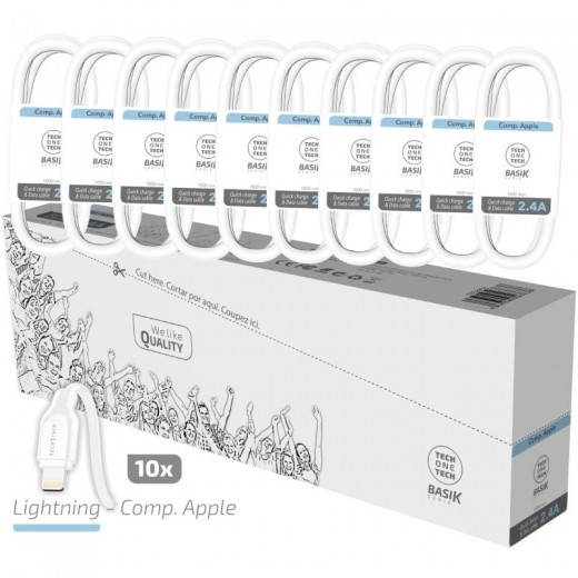 TechOneTech Basik Pack de 10 Cables USB Macho - Lightning Macho - Longitud 1m