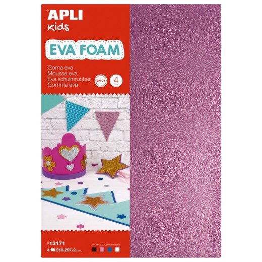 Apli Goma Eva Purpurina A4 4 Hojas - Blanco