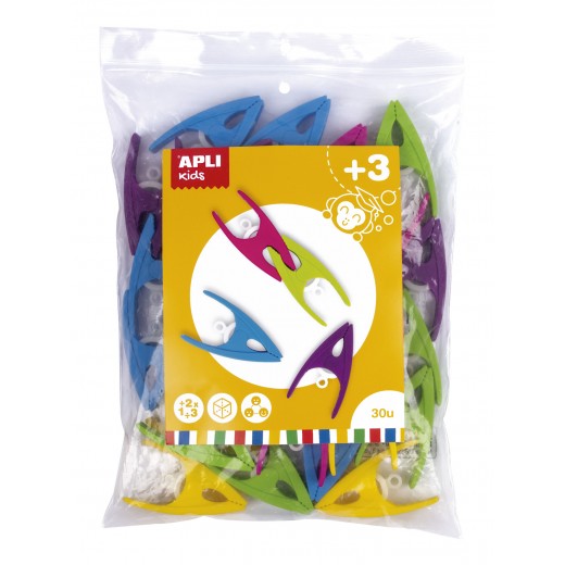 Apli Pinzas de Plastico para Niños - Tamaño 60x33x15 - Colores Surtidos: Amarillo