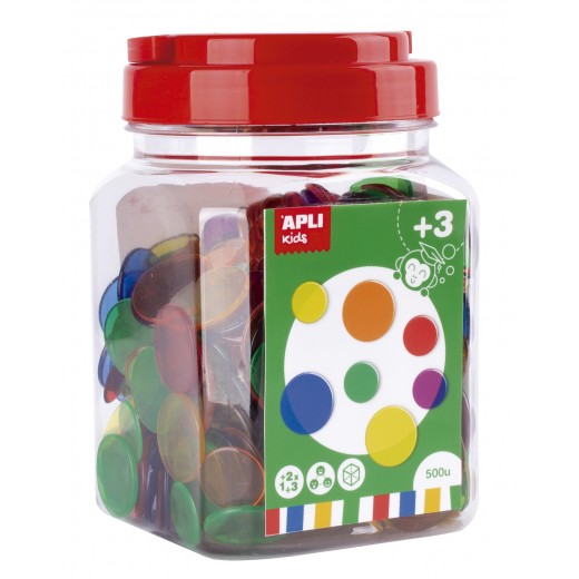 Apli Kit de 500 Piezas Redondas de Plastico Transparente - 25mm y 18mm - Ideal para Mesas de Luz y Practicas de Secuencias y Cl