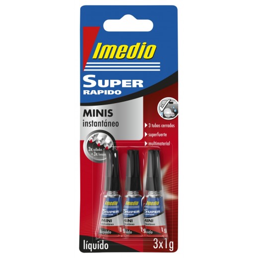 Imedio Super Rapido Pegamento Instantaneo Pack de 3 Tubos de 1gr - Transparente - Multimaterial