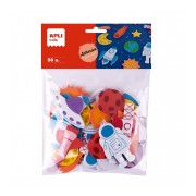 Apli Kids Bolsa de 56 Formas de Goma EVA Adhesivas Tematica Espacio - 14 Diseños Diferentes - Medidas de 3 a 6cm - Colores Sur