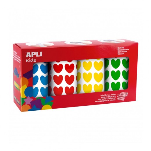 Apli Kids Pack de 4 Rollos de Gomets Corazon - 7.080 Gomets en Total - Adhesivo Base Agua - Libre de Disolventes - Materiales 1